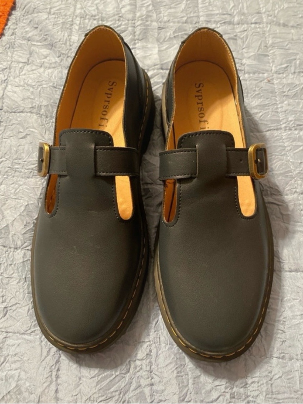Womans Black T-Strap Casual Shoes